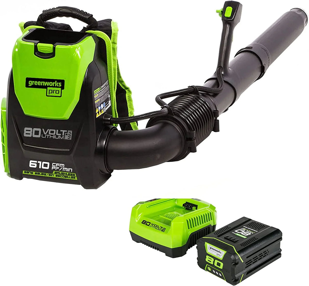 80V 610 CFM Brushless Backpack Blower with 2.5 Ah Battery & Charger B637