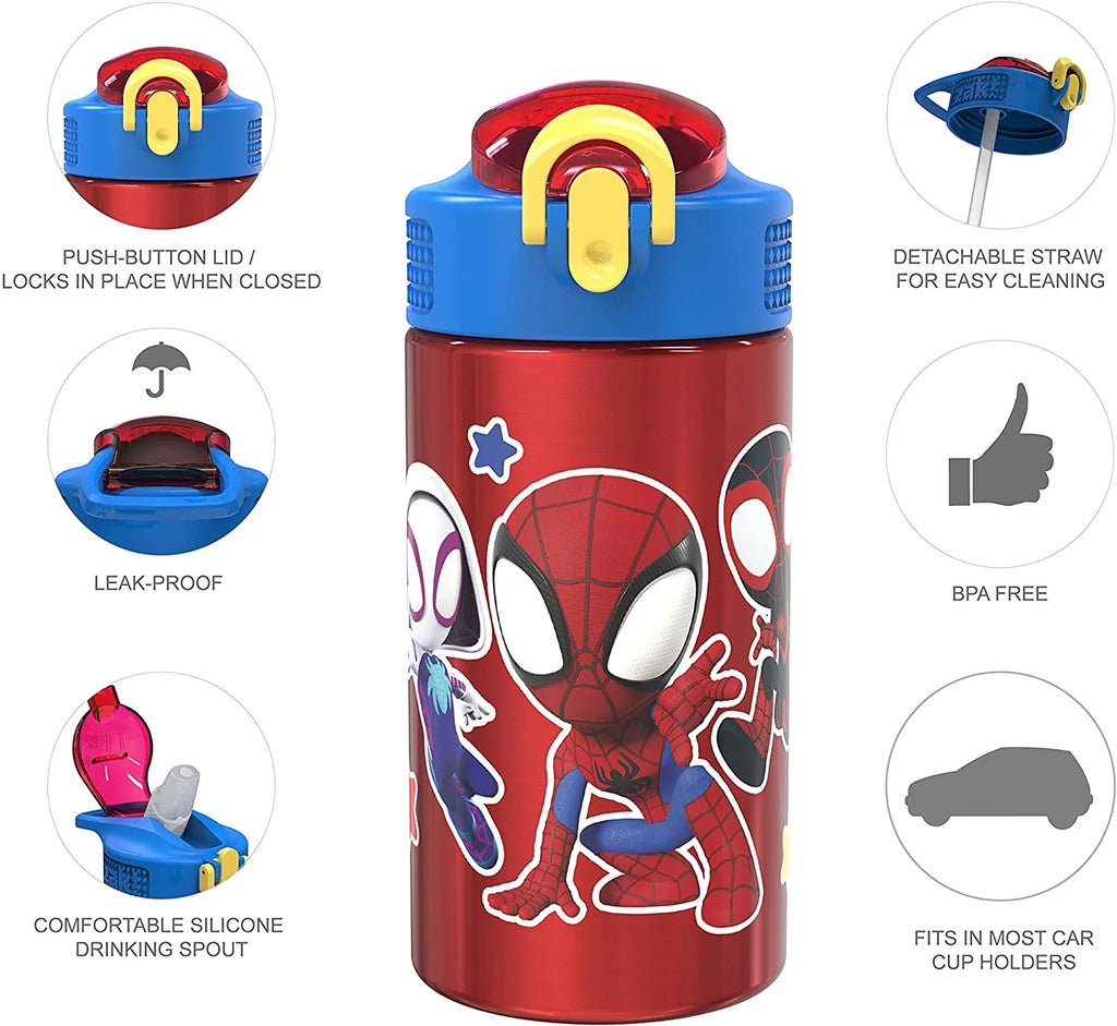 Kids 15.5oz Stainless Steel Water Bottle with Flip Straw K5488