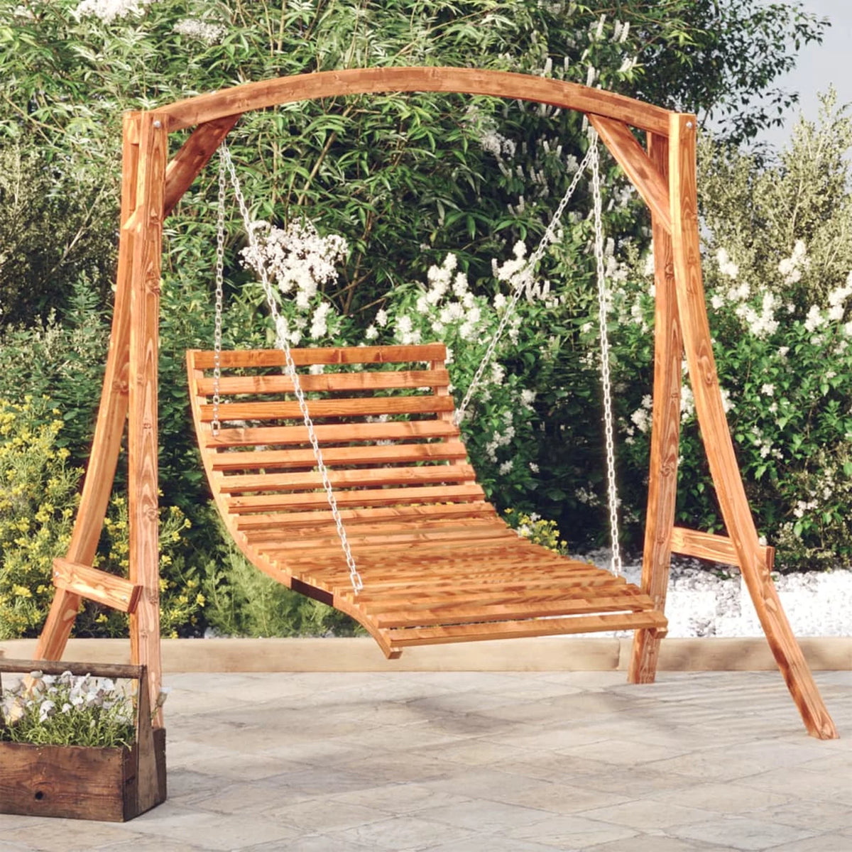 Swing Bed Solid Bent Wood with Teak Finish U694