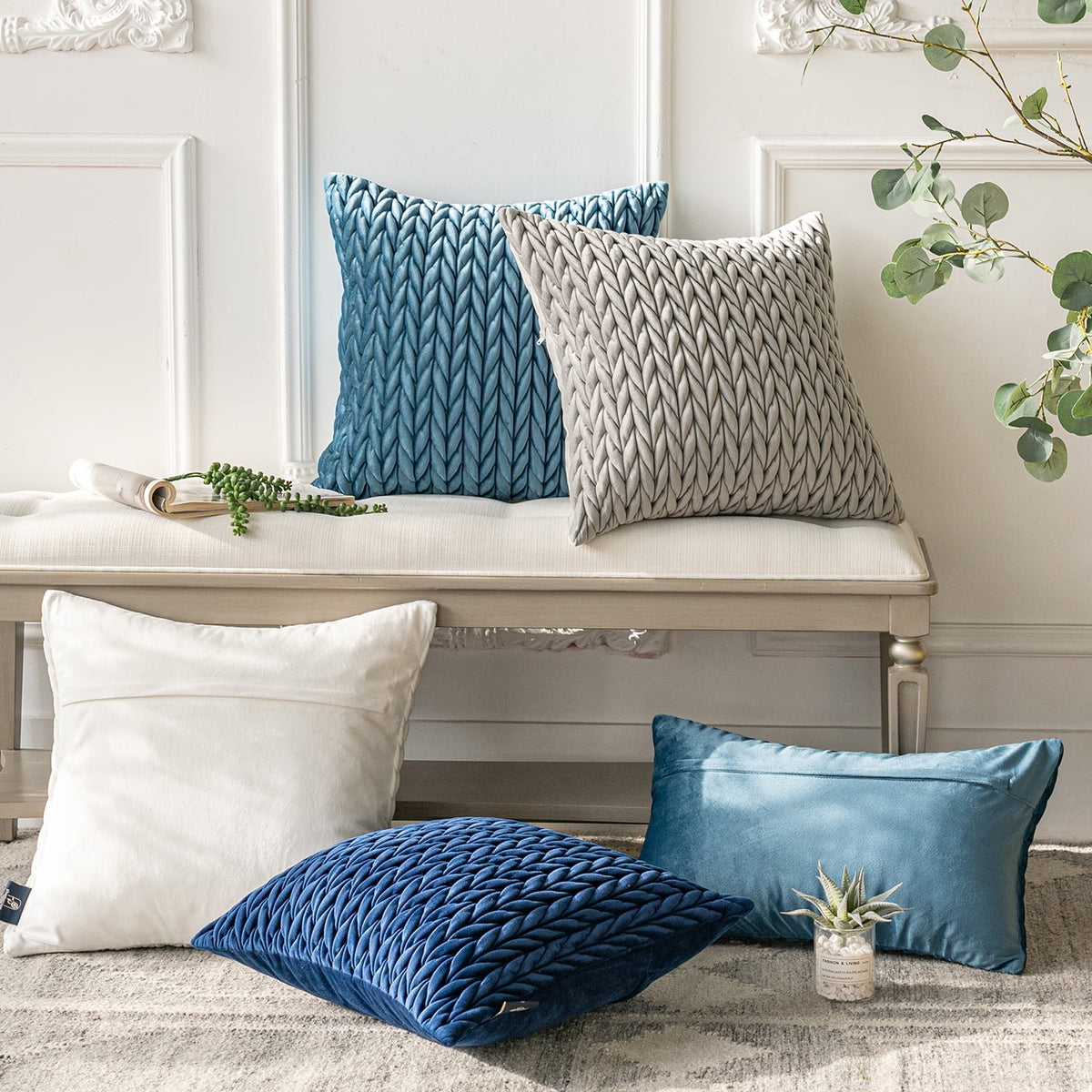 Off-White Polyester Throw Pillow, 2 Count K3848