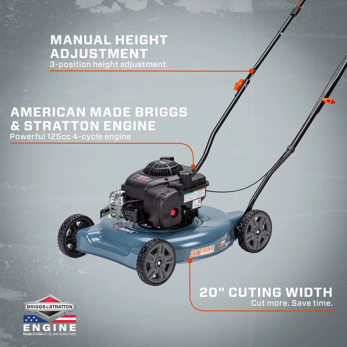 20-Inch 125 cc Gas Push Lawn Mower S572