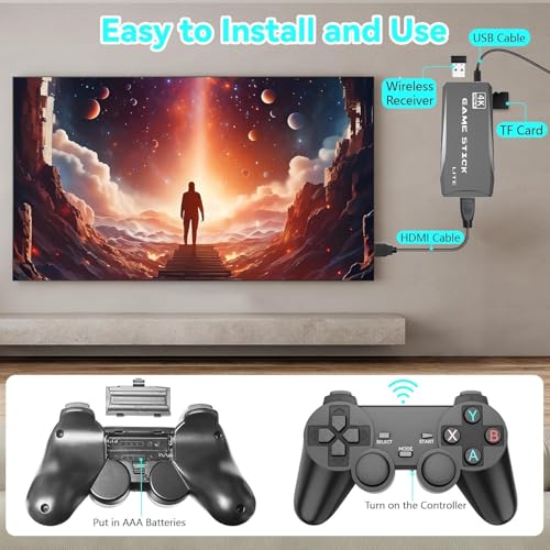 Wireless Retro Gaming Console Stick, Plug and Play, 4K HDMI, 2.4G Wireless Controllers, 64GB U529763