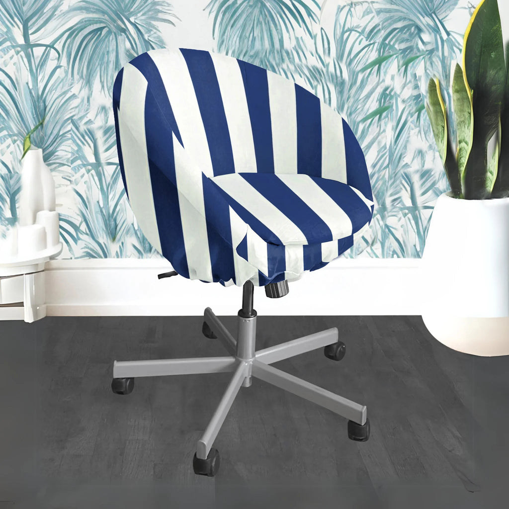 Navy Blue Stripe Chair Slip Cover D6026