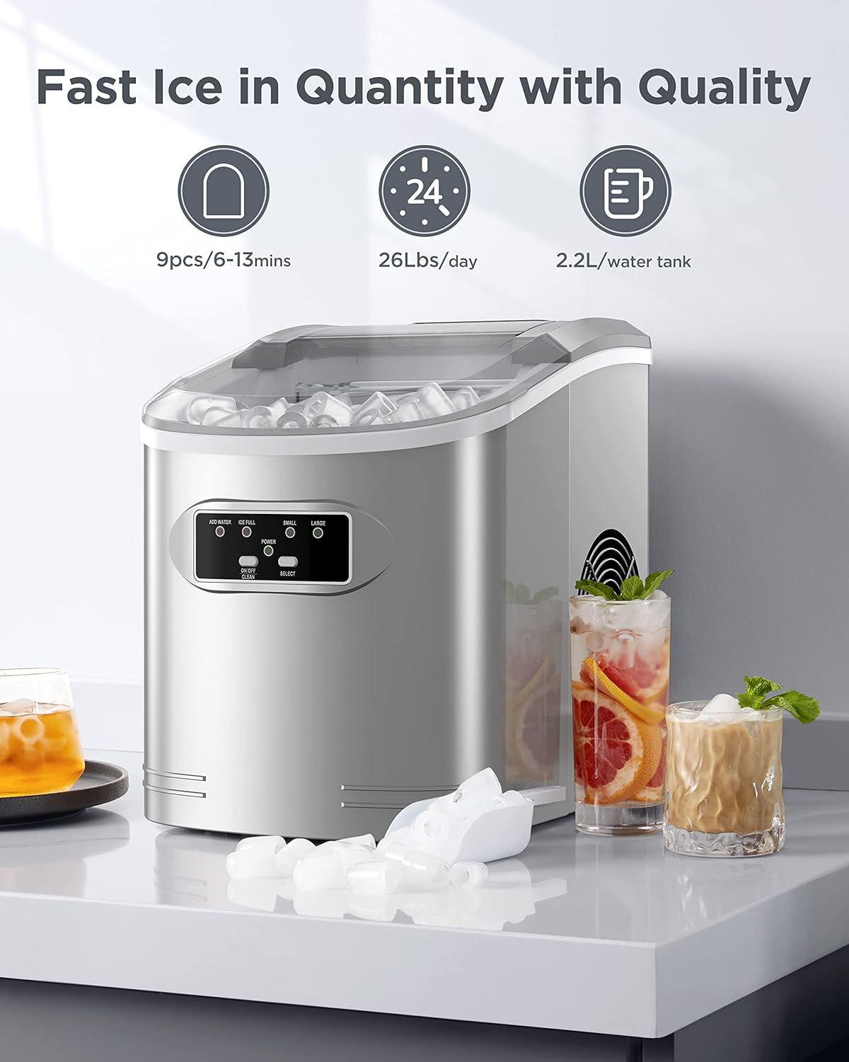 Countertop Ice Maker Machine with Ice Scoop and Basket A4336