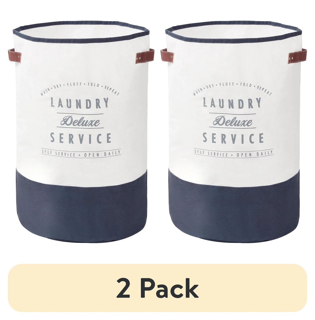 2 Pack Ivory Grey Canvas Laundry Hamper N3162