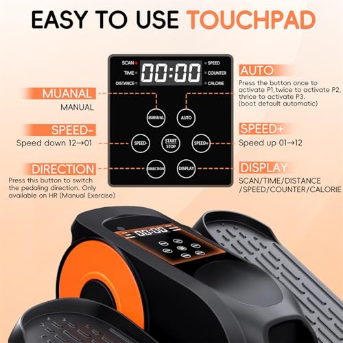Under Desk Elliptical Machine, Quiet Portable Mini Electric Seated Pedal Exerciser, 12 Adjustable Speeds W4047