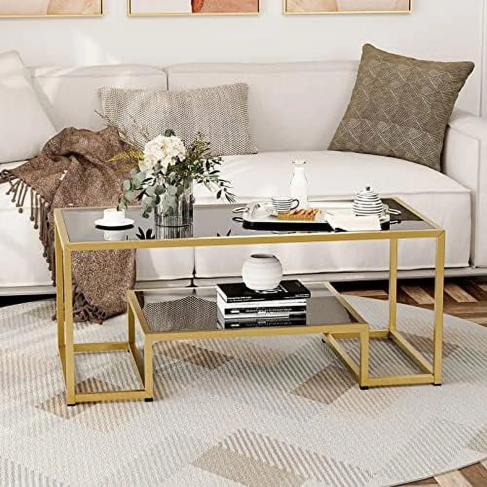 Gold 2-Tier Faux Marble End Table K632570