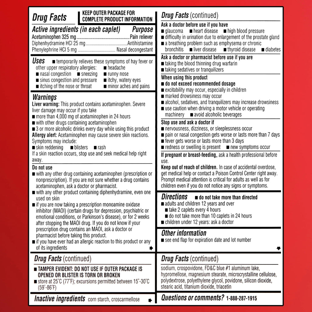 Maximum Strength Severe Allergy Plus Sinus Headache Caplets, 20 Count V250906