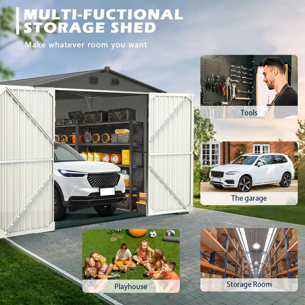 20x13 ft Metal Garage Shed with 2 Doors and 4 Vents J9094