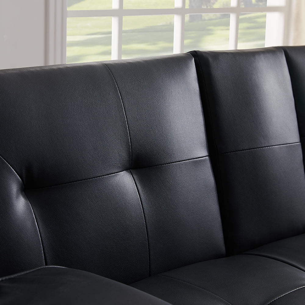 Faux Leather Convertible Futon Sofa Bed with Cup Holders L14993