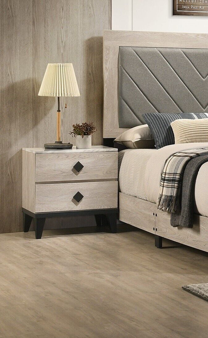 King Size Bed and 2 Nightstands Cream Wooden Tufted Headboard 3pc Set F987731