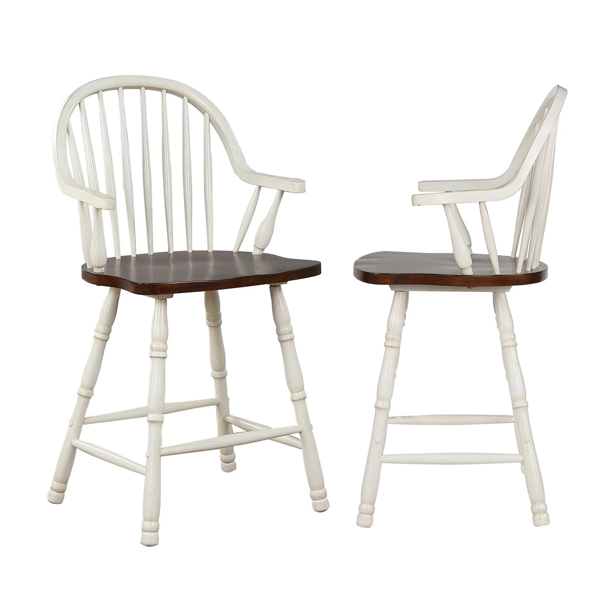 White Brown Windsor Wood Barstools Set of 2 E92190