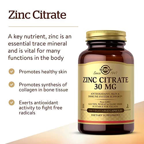 Zinc Citrate 30 mg 100 Vegetable Capsules D17843