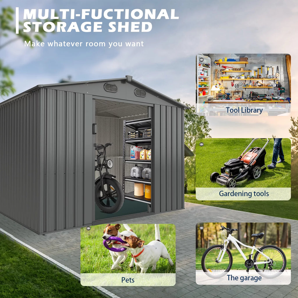 20x13 ft Metal Garage Shed with 2 Doors and 4 Vents J9094