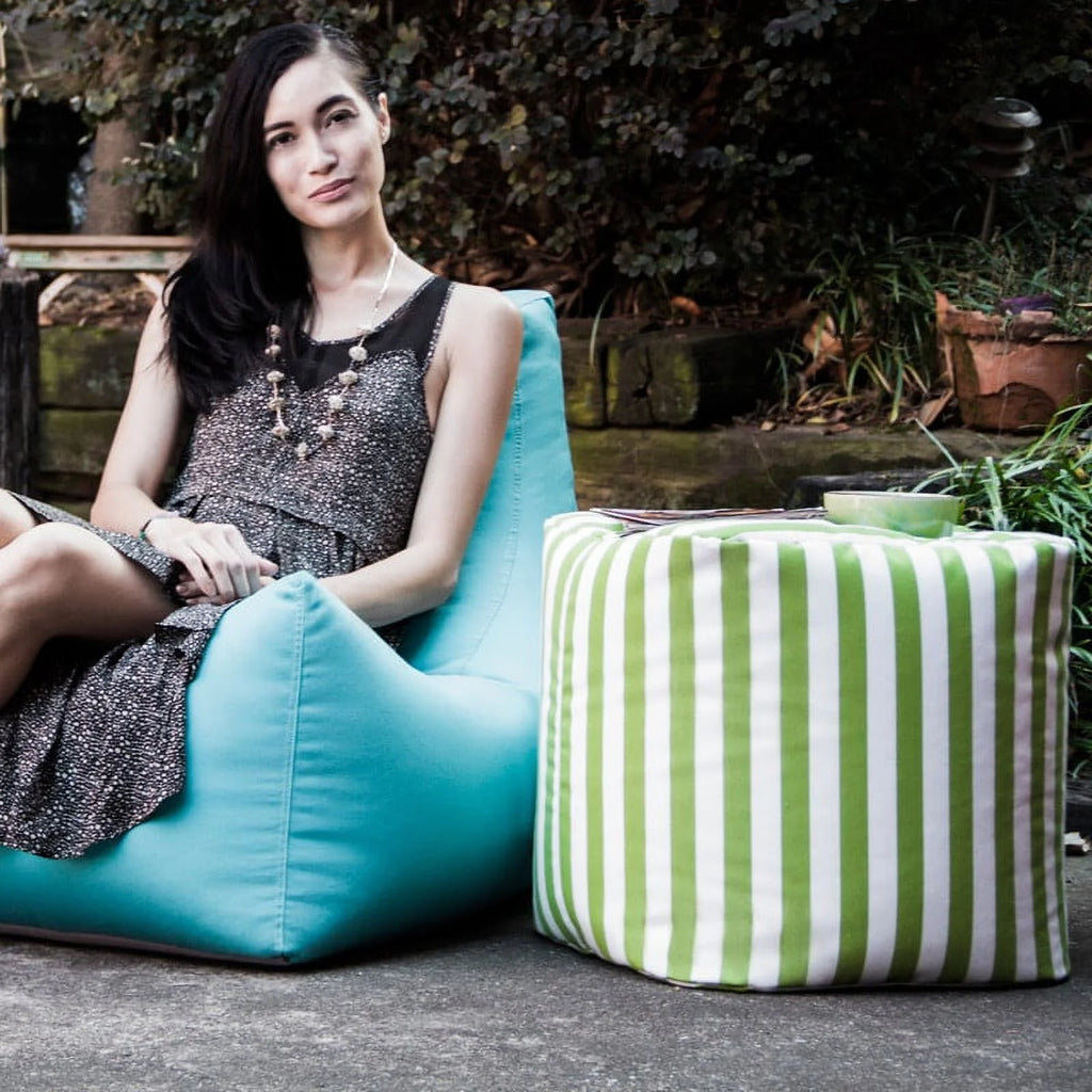 Striped Outdoor Pouf Ottoman Q290