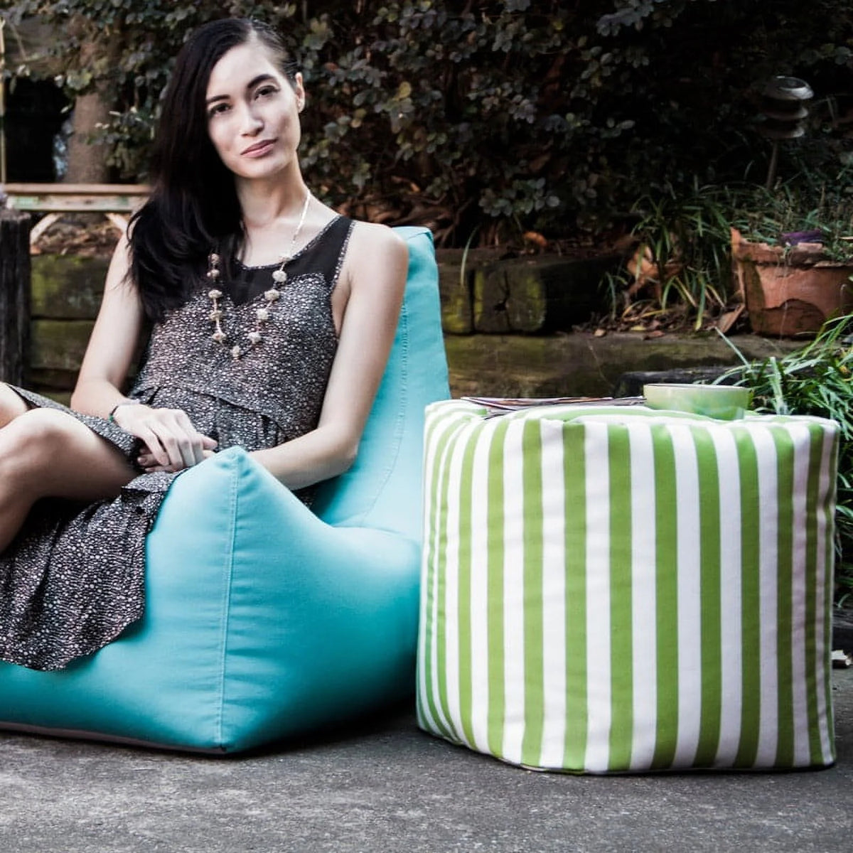 Striped Outdoor Pouf Ottoman Q290