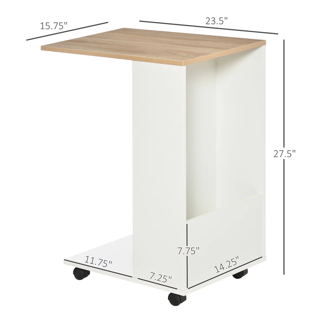 C-Shaped Sofa Side Table with Storage and Wheels N173