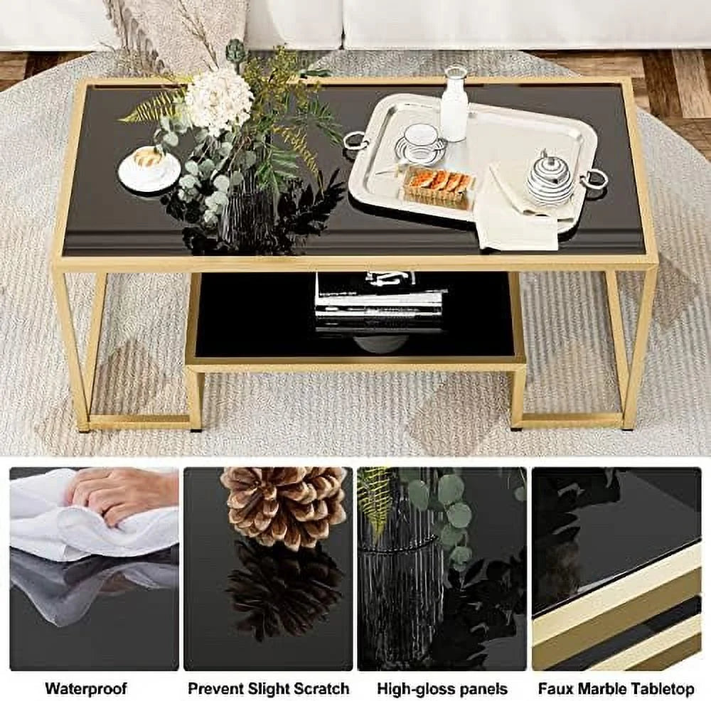 Gold 2-Tier Faux Marble End Table K632570