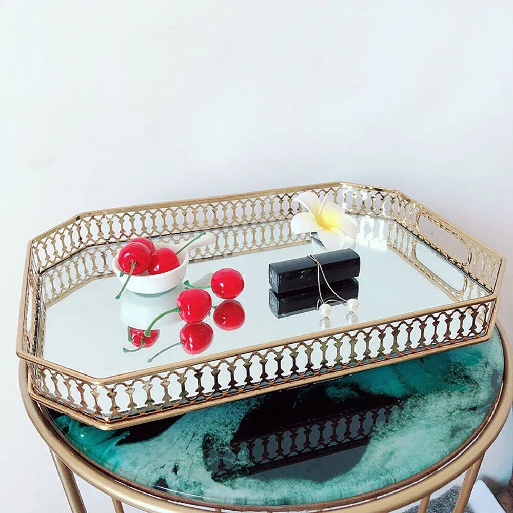 Vintage Glass Metal Vanity Tray Y630613