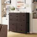 11 Fabric Drawers Dresser Chest of Drawers Faux Leather Rustic Brown Wood Top D687