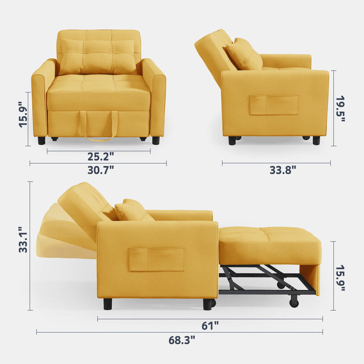 Light Gray 3 in 1 Convertible Sleeper Sofa K840125