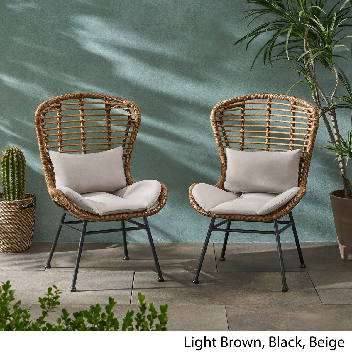 Outdoor Wicker Club Chairs Set of 2 Light Brown Black Beige V322360