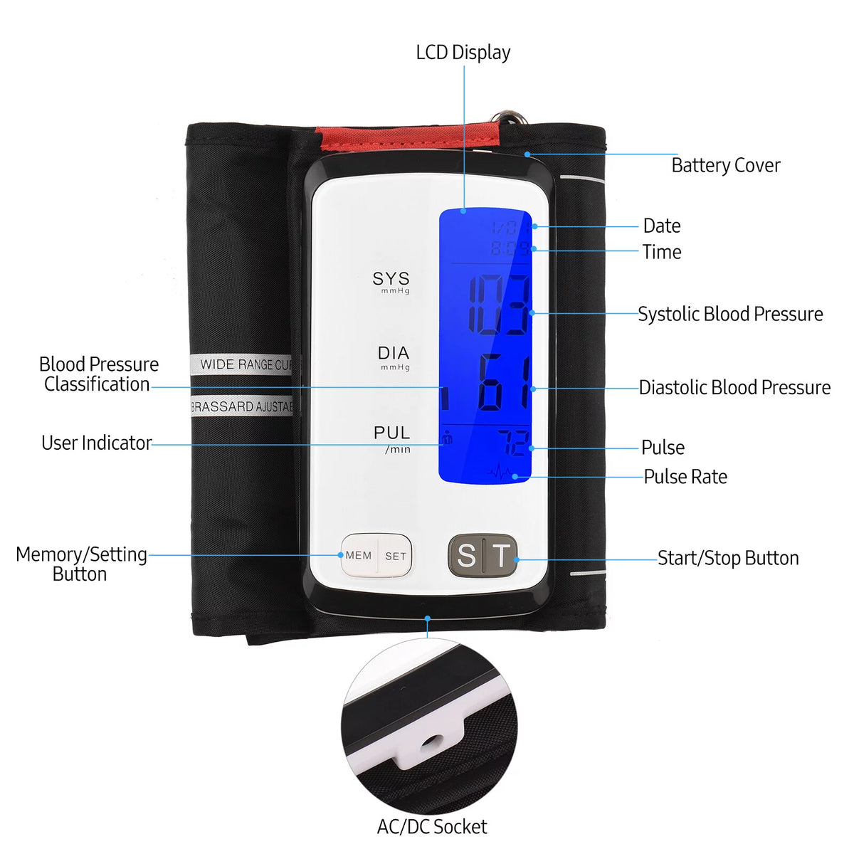 Automatic Upper Arm BP Cuff with 3.2-inch LCD Display W16219