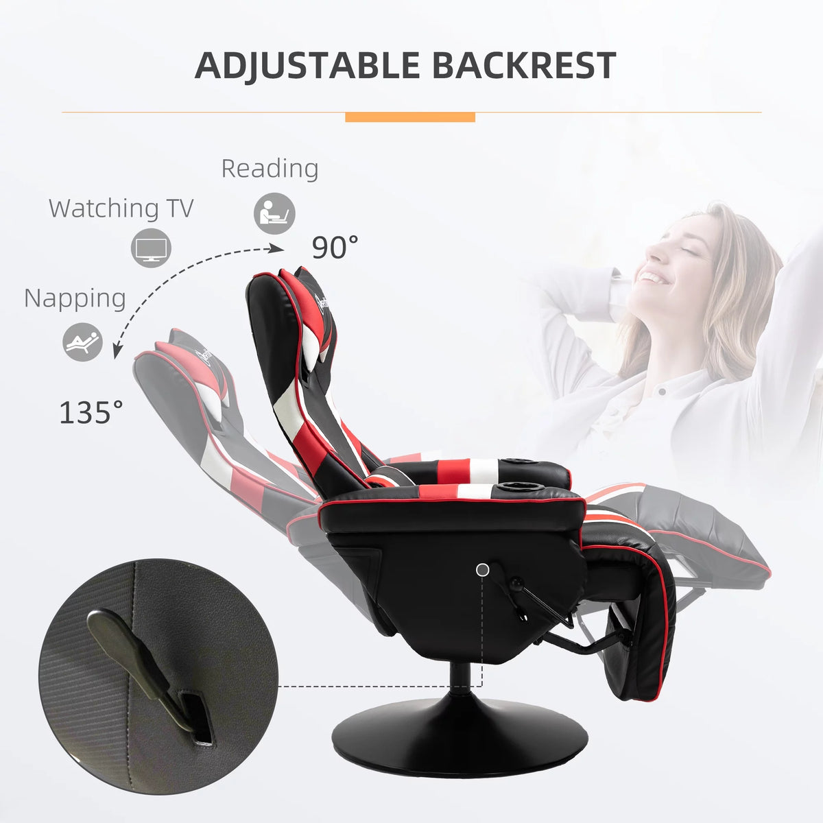 Black White Red Gaming Chair with Lumbar Support and Footrest N9263