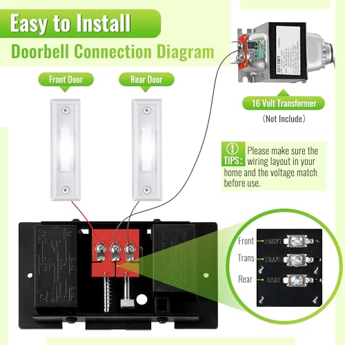 Wired Doorbell Chime Kit with 2 Lighted Push Buttons F148518