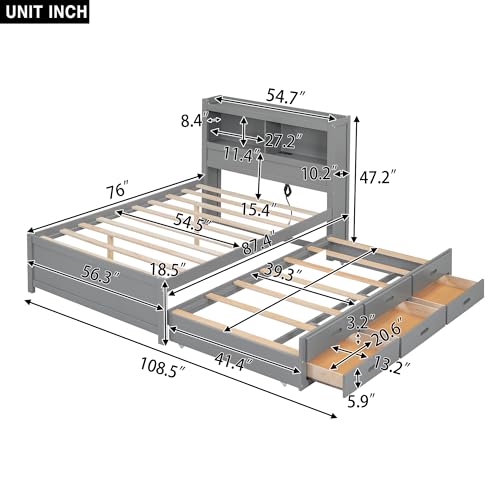 White Full Size Wood Storage Bed with Bookcase Headboard and Trundle Z1507
