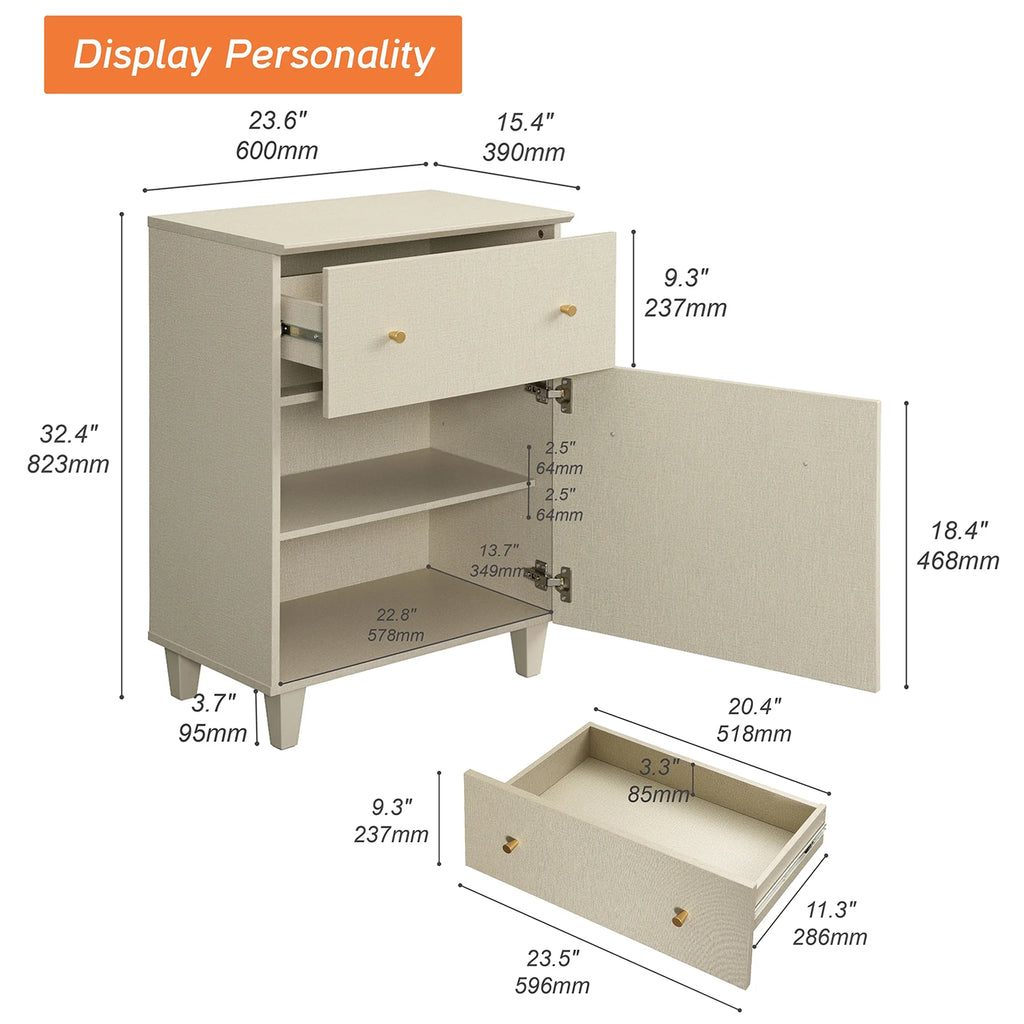 Beige Storage Cabinet with Drawer and Door W9158