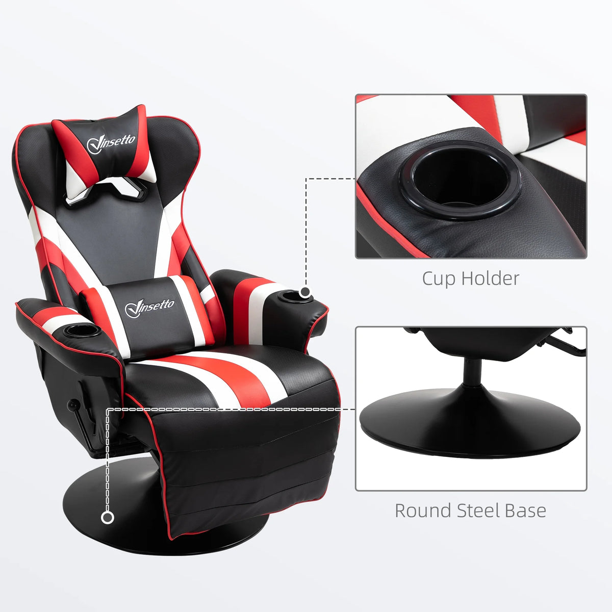 Black White Red Gaming Chair with Lumbar Support and Footrest N9263