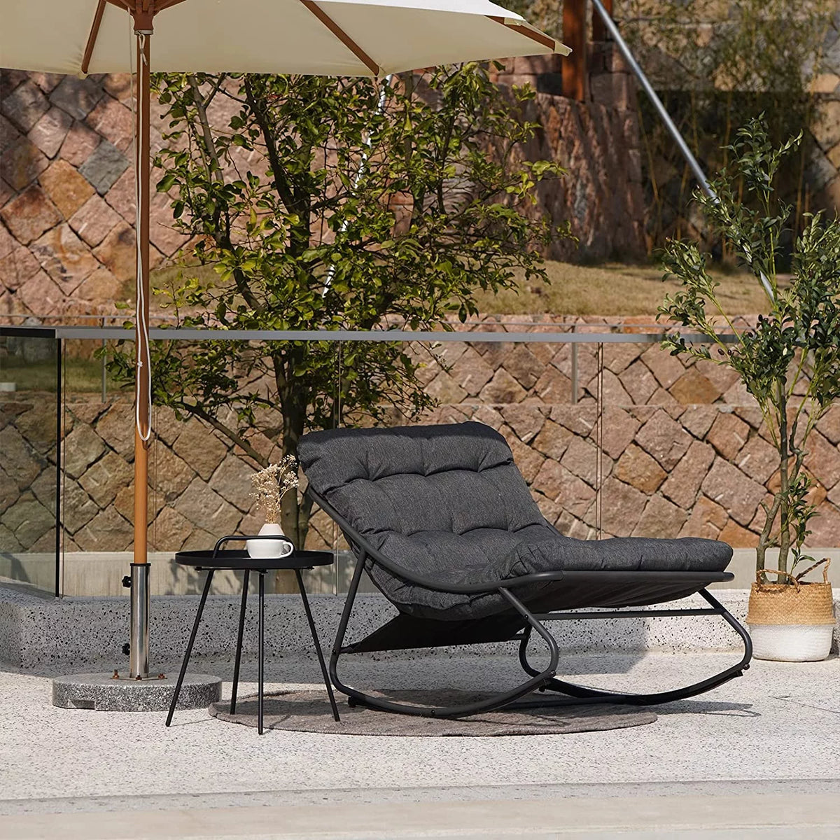 Steel Rocking Chair with Padded Cushion, Gray H941