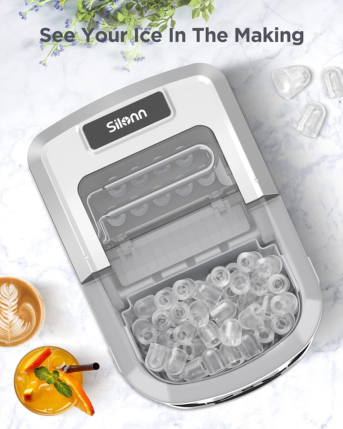 Countertop Ice Maker Machine with Ice Scoop and Basket A4336