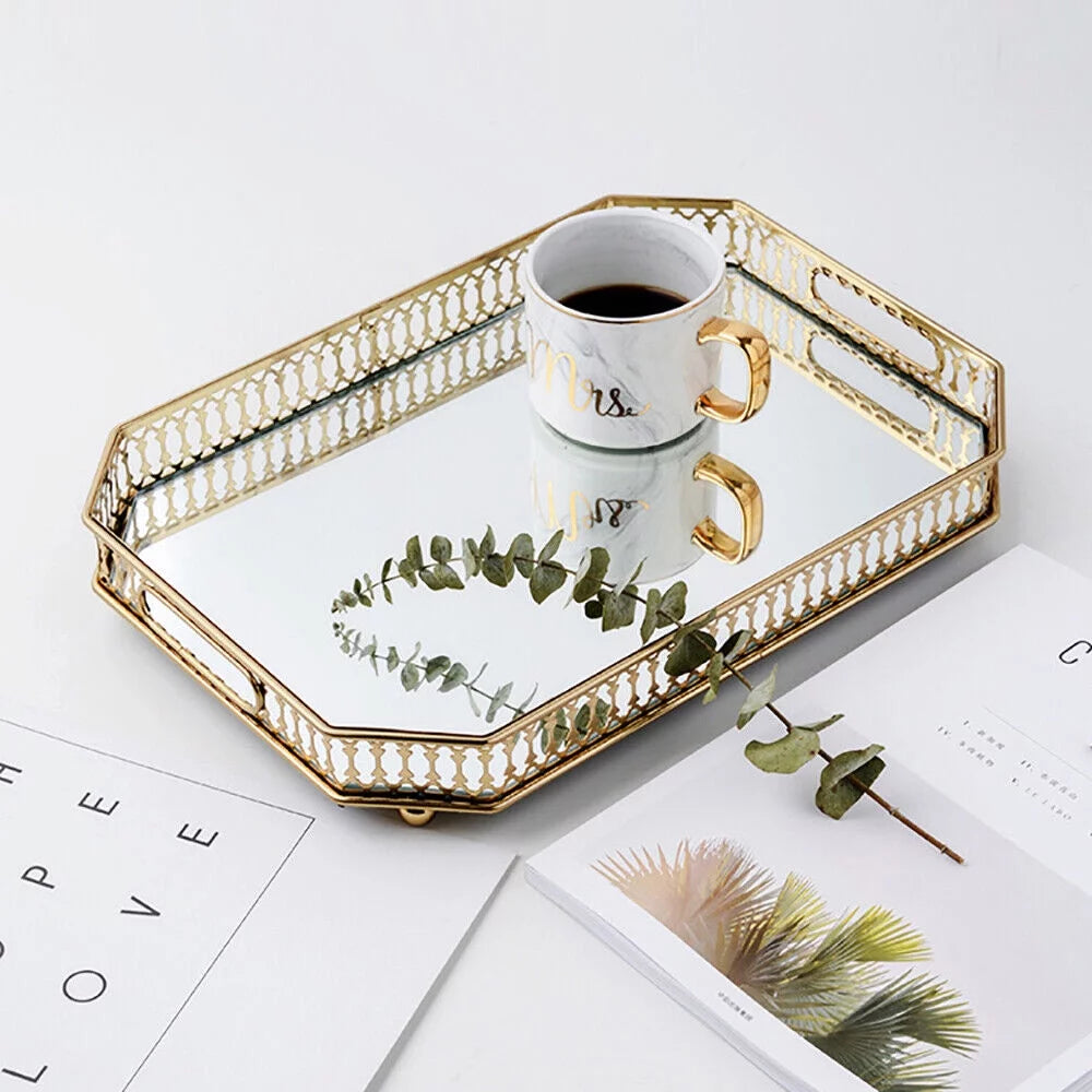 Vintage Glass Metal Vanity Tray Y630613