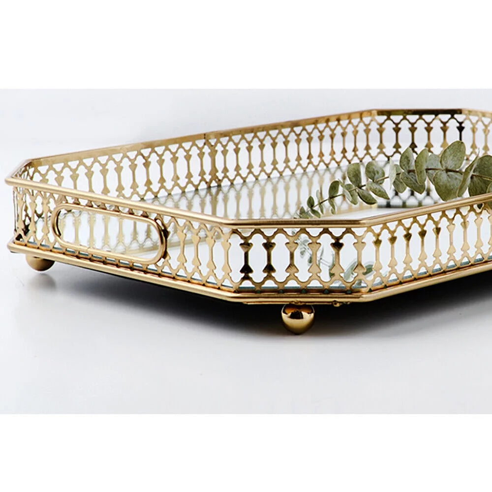 Vintage Glass Metal Vanity Tray Y630613
