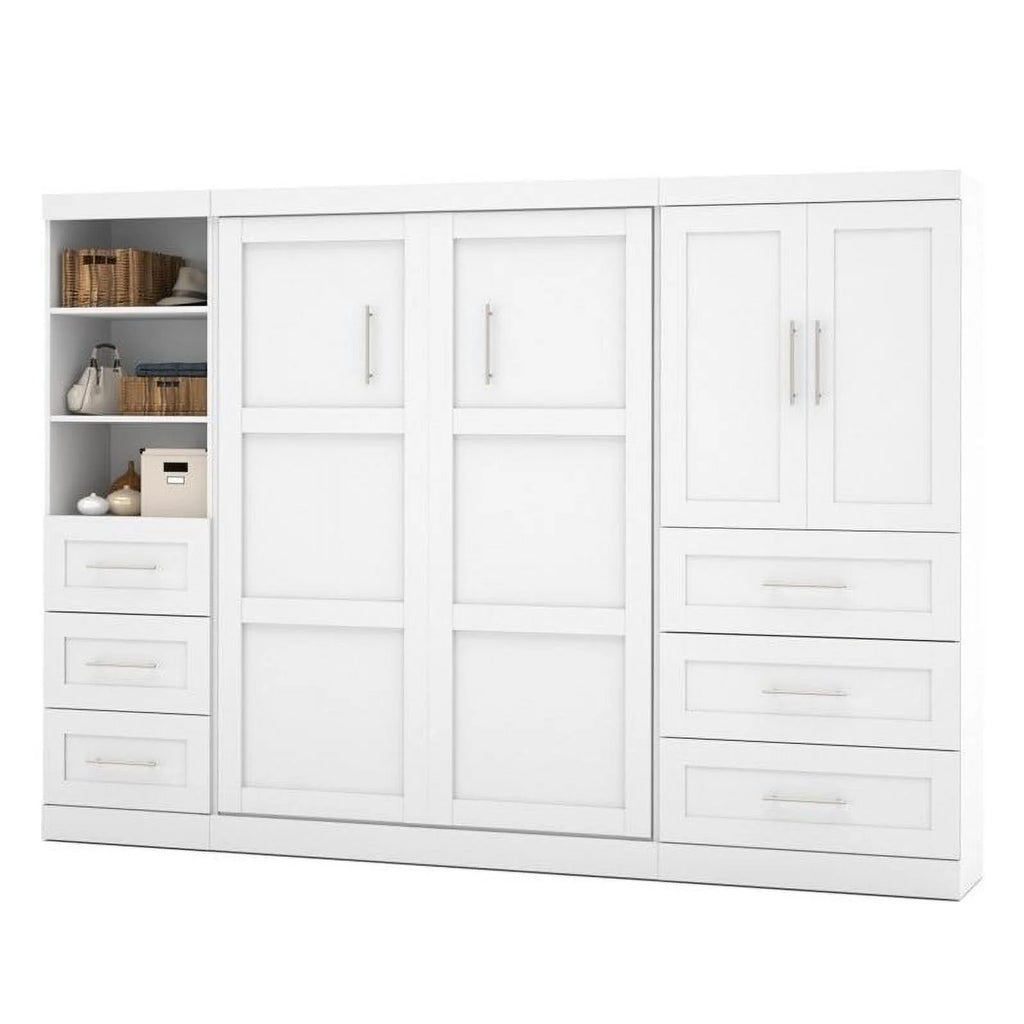 2 Piece 6 Drawer Wood Full Wall Bed in White Z5528