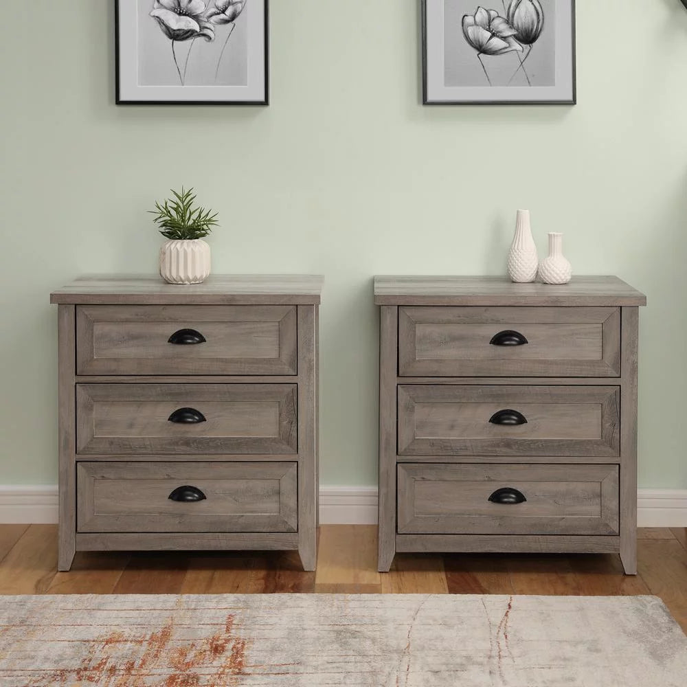 3 Drawer Gray Wash Bedroom Nightstand Set N8890