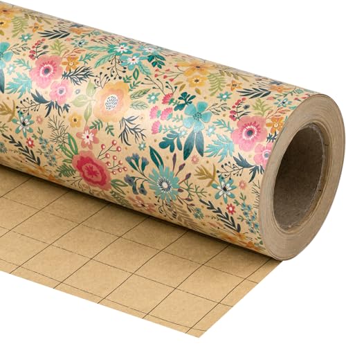 Kraft Floral Wrapping Paper Roll M2476
