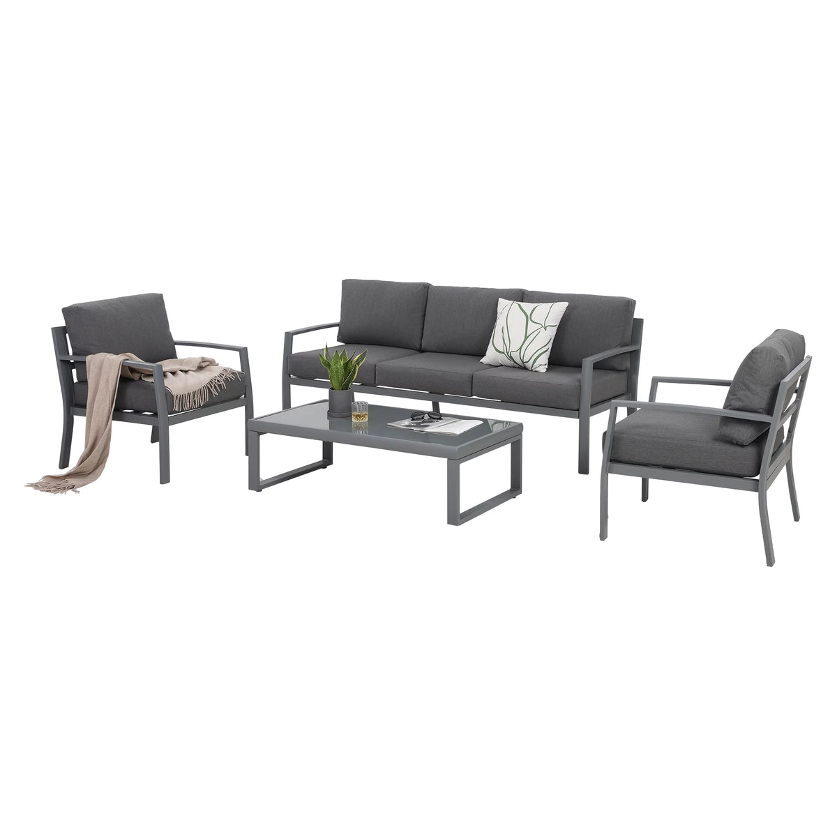 4 Piece Metal Patio Furniture Set with Cushions A27045