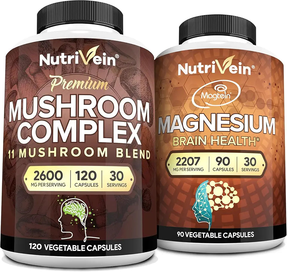 120 Cap Mushroom Complex 2600mg & 90 Cap Magnesium 2207mg Bundle V9327