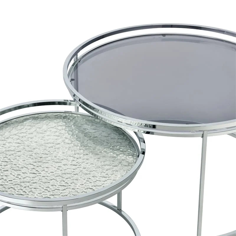 Metal Glass Top 2-Piece Nesting Tables Set in Gray G905