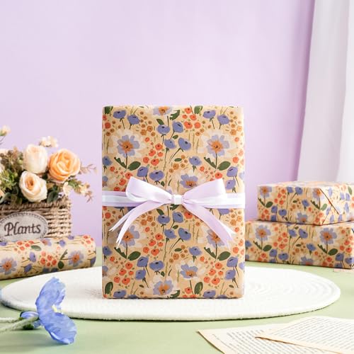Kraft Floral Wrapping Paper Roll M2476