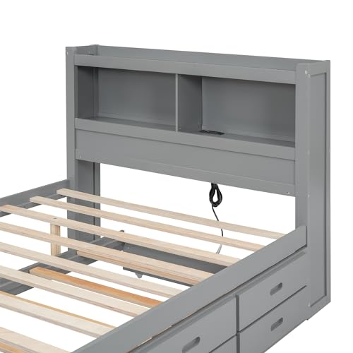 White Full Size Wood Storage Bed with Bookcase Headboard and Trundle Z1507