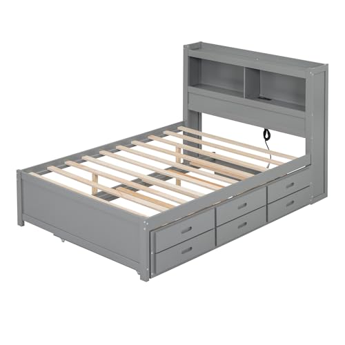 White Full Size Wood Storage Bed with Bookcase Headboard and Trundle Z1507