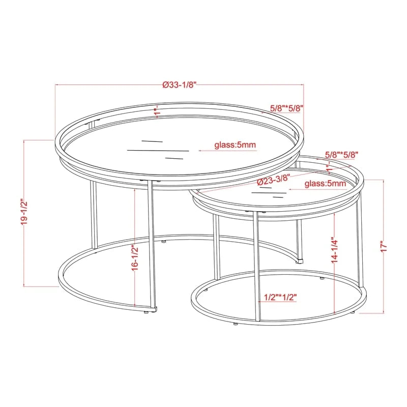 Metal Glass Top 2-Piece Nesting Tables Set in Gray G905