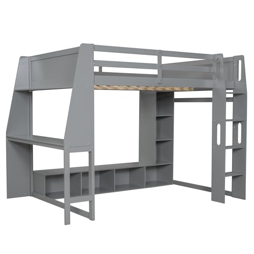 Twin Solid Wood Loft Bed with Desk and Storage H990