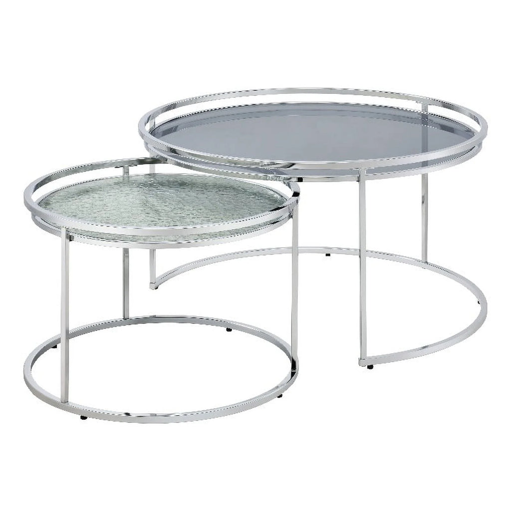 Metal Glass Top 2-Piece Nesting Tables Set in Gray G905