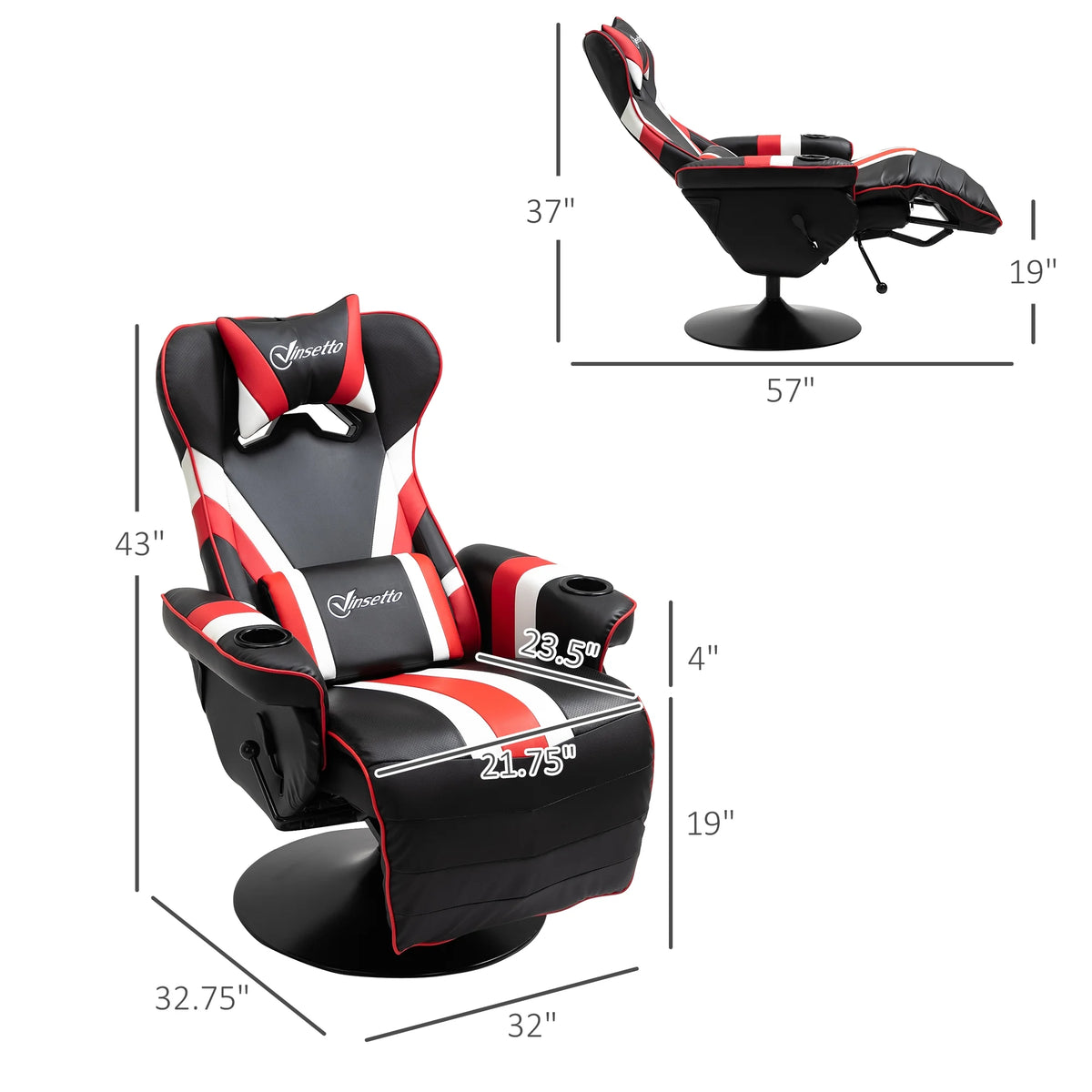 Black White Red Gaming Chair with Lumbar Support and Footrest N9263