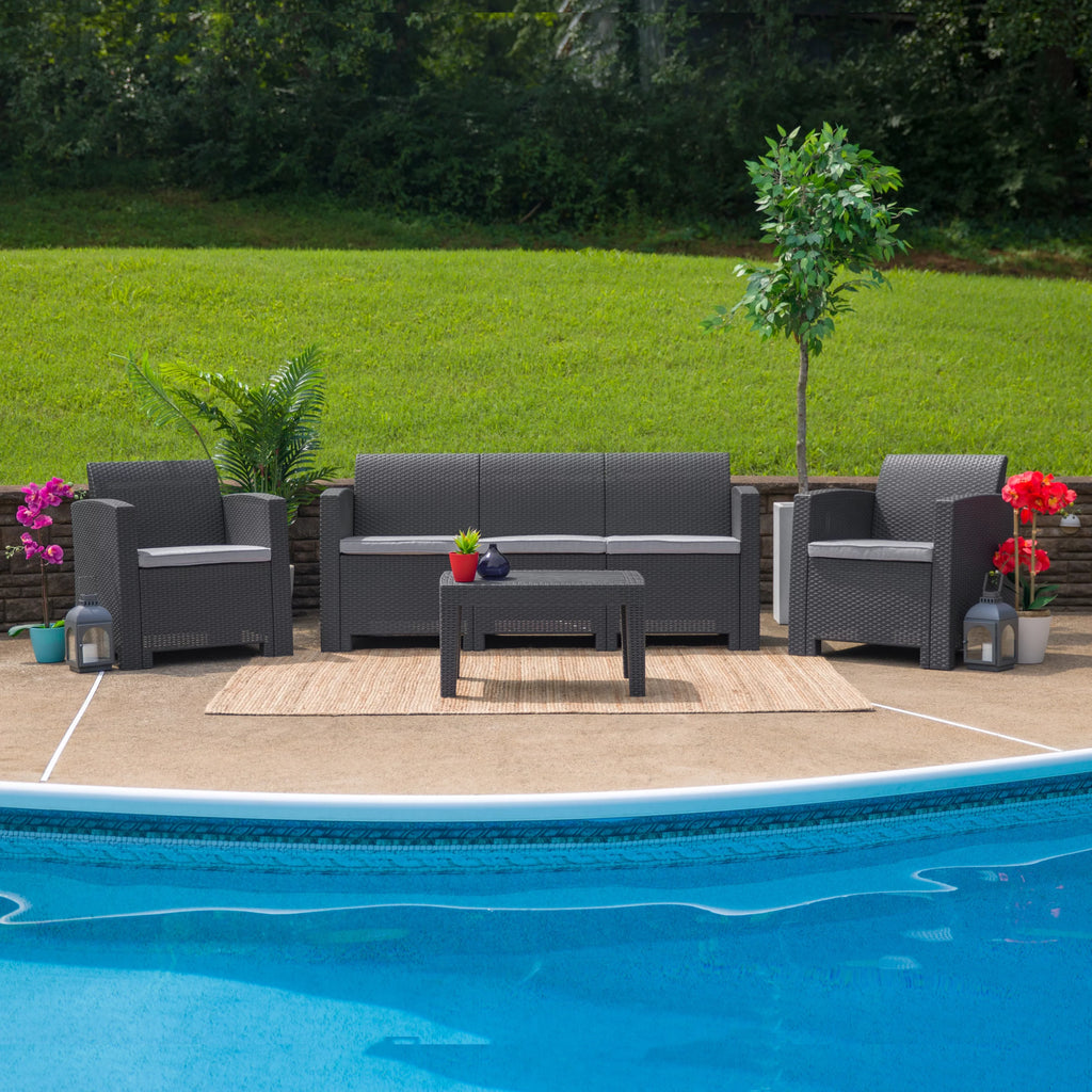 Dark Gray Faux Rattan Coffee Table S117320